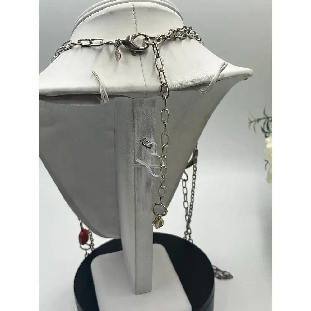 Emily Ray Boho Double Strand Stone Mixed Metal Chains Jade Green‎ Coral Necklace